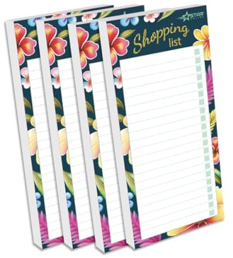 4 Pack Magnetic Shopping List Pad For Fridge Meal Planner Tear off Pages Floral Design 80 Pages 21cm x 10cm (Gold Foil)