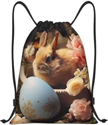 Dwrepo Rucksack mit Kordelzug und Aufschrift Best Easter Wishes, wasserdicht, Sporttasche, Turnbeutel für Damen und Herren, Schwarz, M