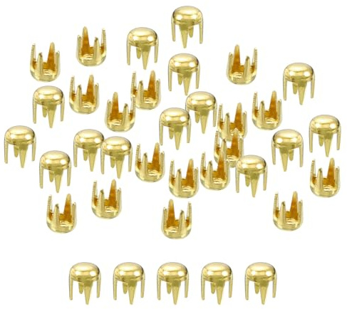 sourcing map 100 Stück 3mm Goldene Runde Kuppelnieten Metallklauenperlen Nagelkopfnieten Spike Nieten Punk Rock DIY für Lederhandwerk Kleidungsgürtel Tasche Schuharmband Zubehör