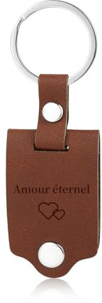 Porte-clés Personnalisé Photo En Acier Inoxydable Cuir Texte Porte-Clés Photo Pour Couples Famille Et Amis ête Des Mères Fête Des Pères Saint Valentin (marron)
