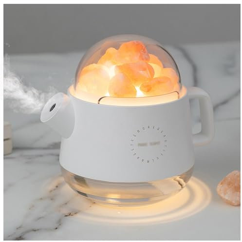 Forma de Tetera Humificador de Humedad, 360ml Humidificador Pequeño, Piedra de Sal Humidificador Aceites Esenciales para Bebés y Plantas, Hogar,White