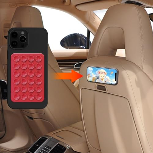 deemars Silikon-Saugnapf Handyhülle Klebehalterung, Einseitiger Saugnapf-Telefonhalter mit starkem Kleber, Anti-Rutsch-Handy-Halterung, Telefon Zubehör Universal für die meisten Telefon (Rot)