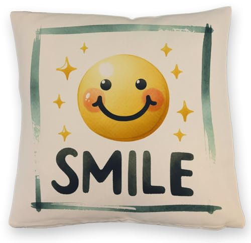 speecheese Smile Emoticon Kissen mit Leinenoptik Perfekt für jedes Zimmer Gesicht Kissen mit Leinenoptik mit Lächeln - das Symbol für Jede Text Aussage
