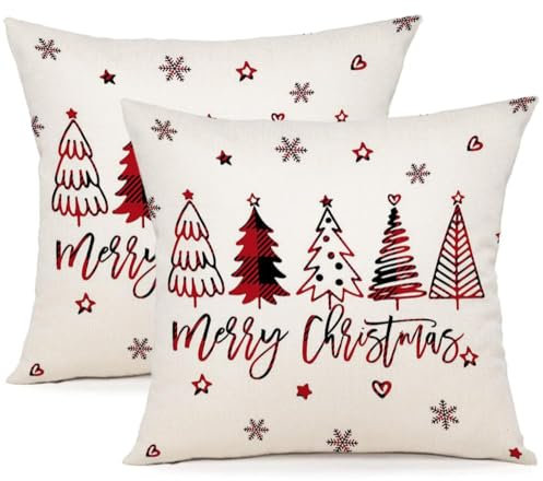 YCOLL Kissenbezug 40x40 2er Set Kissenbezug Weihnachten Kissenbezüge Dekokissen Leinen Kissenhüllen für Deko Weihnachten Sofa Schlafzimmer Couch 40x40 cm