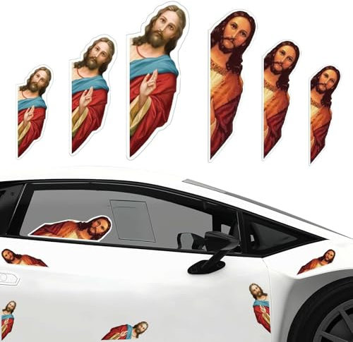 JAONLD 6 Stücke Auto Aufkleber Christliche Deko|,I Saw That Jesus Aufkleber Fahrzeug Vinyl Lustige Jesus Bild Autoaufkleber zur Verwendung in Autos,Motorrädern und Computern