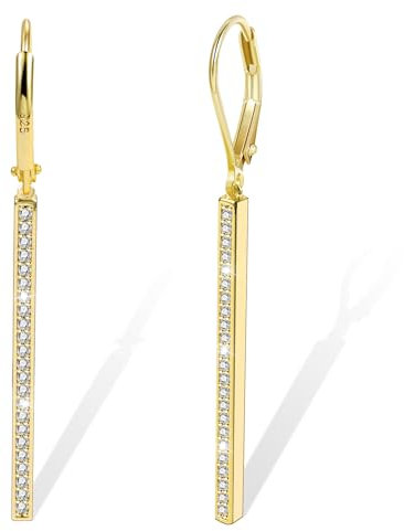 Gold Ohrringe Damen, Hängend Ohrringe Hypoallergene leichte 14K Gold Zirkonia Anhänger Ohrring Bar Hängend Ohrring Hängeohrringe Schmuck für Damen Mädchen