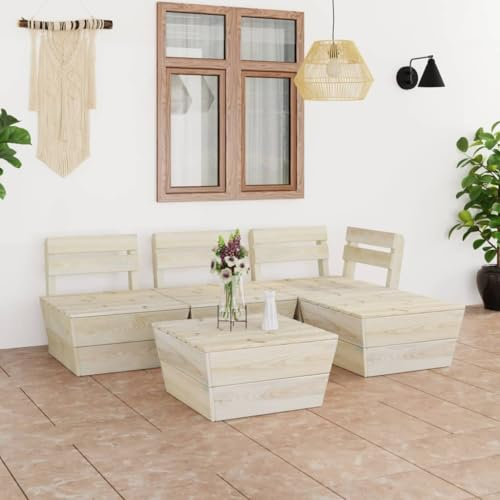 LIANGDONFC möbelsets、balkontisch klein5-tlg. Garten-Paletten-Lounge-Set Imprägniertes FichtenholzIdeal für Terrassen, Gärten