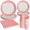 PARTY GO 96 Pcs Paper Plates for Dinner and Dessert, Chequer Red Disposable Plates Party Supplies Pack for Theme Party Decorations