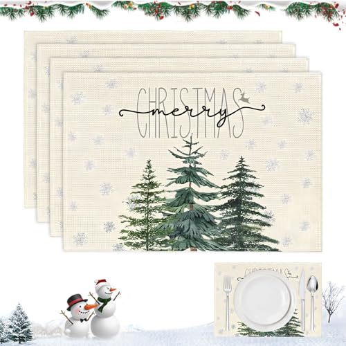 WEILAOK Weihnachten Tischsets Abwaschbar, Platzset Winter Waschbar, Platzdeckchen für Küche Party Deko, 30 * 45cm, 4 Stück