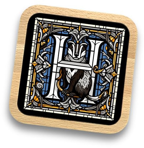 Harry The Wizard House Wappen Untersetzer Set - Premium Holz und Metall Untersetzer - Geschenkidee für Männer & Frauen (H)