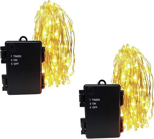 Vanorell 2 x 40 LEDs Drahtbeleuchtung außen innen Silberdraht Batterie Lichterkette Außenbeleuchtung Batteriebetrieben IP44 Batteriegehäuse Timer Weihnachten Dekoration Warmweiß
