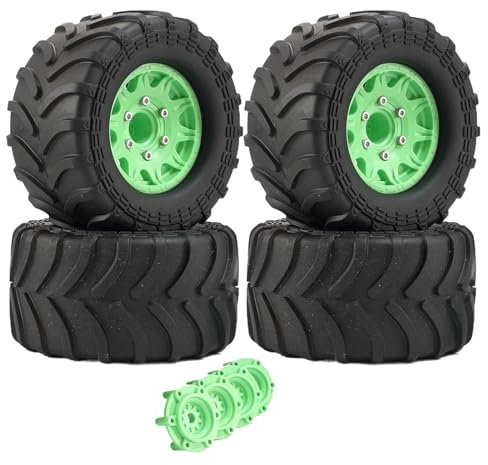 KEEDA 4 Stück 2.8'' Reifen und Kunststoff Räder Felgen für 1/10 RC Monster Truck Off-Road Autos Teile (Grün)