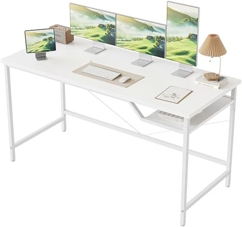 Mericonia 140 cm Computer Desk, Gaming Desk for Small Spaces, Modern Simple Style Desk for Home Office, Study Student Writing Desk, White
