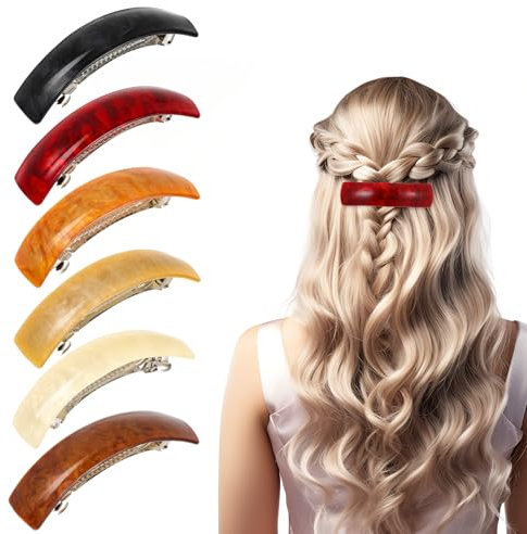 Qianyu 6 Stück Französische Haarspange Damen Groß Vintage Automatische Haarspangen Haarschmuck Zelluloid Leopard Haar Spange Haarclips Für Mädchen Dicke Mittleres Haar lockiges gewelltes Pferdeschwanz