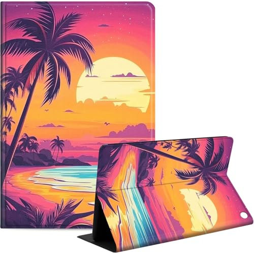 for Fire HD 10 Tablet Case for Kindle Fire HD 10/10 Plus 13th/11th Gen 2023/2021, Slim PU Leather Stand Cover with Auto Wake/Sleep, Multi-Angle Viewing & Shockproof, Beach Coconut Trees