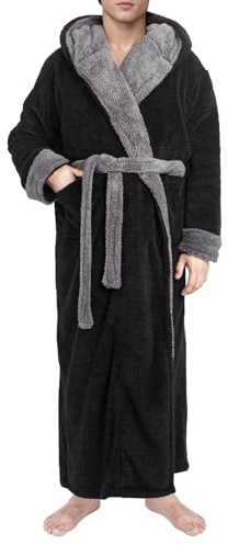 Yoimira Mens Big and Tall Dressing Gowns with Hood Plush Fleece Full Length Robe Warm Fluffy Bathrobe for Men Winter Home