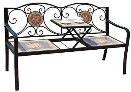 SnamicE Gartenbänke Gartenbank Nordische Schmiedeeisen-Balkon-Gartenbank Gartentisch und Stühle für den Außenbereich Villa Terrasse Freizeit Doppelbank Parkbänke,