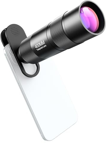 Rankomu Teleobiettivo da 400 mm, clip universale per lenti con panno di pulizia e custodia per escursionismo, campeggio, osservazione della fauna selvatica, luna, sport e concerti