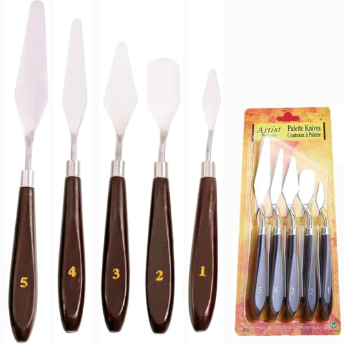 Bessy shop Set de Artículos para Pintura,5 Piezas Cuchillos de Paleta,Pintura Espátulas de Acero Inoxidable,Raspador De Mezcla para Lienzo Al óleo,para Pintura al Óleo y Acrílica