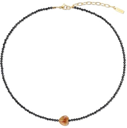 COAI Edelstein Perlenkette aus 2 mm schwarzen Turmalinperlen mit Citrin Herz Charm für Damen