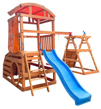Home Deluxe Spielturm NIA – 420 x 280 cm | Holz-Kletterturm mit Doppelschaukel & Rutsche für den Garten