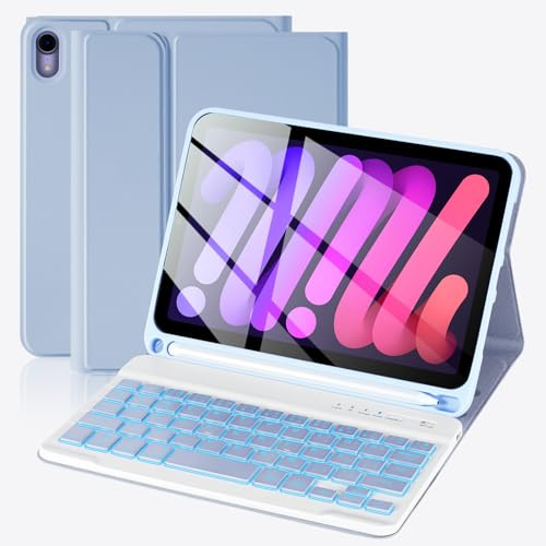 SOPPY Custodia per tastiera per iPad mini 7 A17 Pro 2024/iPad Mini 6 Generation Case con tastiera 2021 8.3 pollici, 7 colori retroilluminato staccabile copertura della tastiera per iPad mini 7a/6a