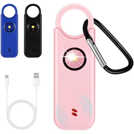 Sprifityy Alarme personnelle Anti agression de Poche,Alarme sécurité (Rose) | sécurité d'autodéfense Rechargeable par USB pour Femmes, Sonnerie 135 DB avec Signal LED, pour Femmes, Enfants et Seniors