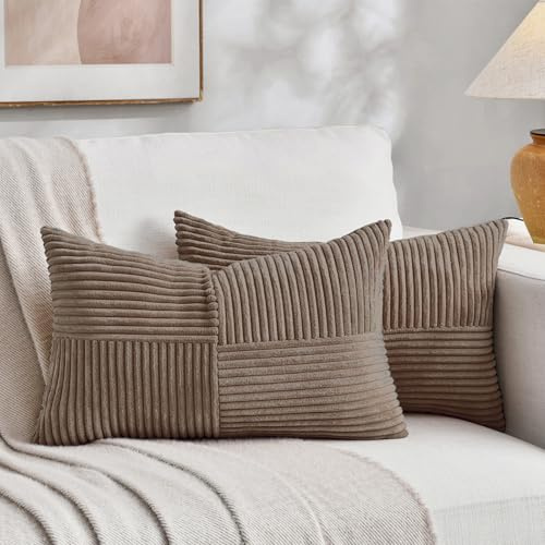 FDTERN 2er Set Hellbraun Kordsamt Kissenbezug 40x60 Weich Moderne Dekorative Kissenbezüge Kissenhülle Dekokissenbezug Sofakissen Dekokissen Boho Deko für Sofa Schlafzimmer Wohnzimmer Bett