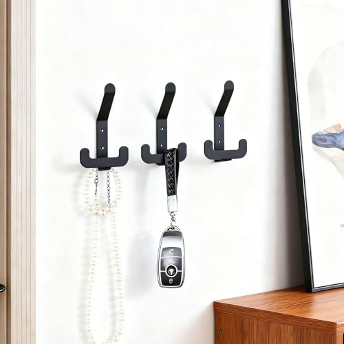 WakiHong 6 pièces Pateres en Métal Avec Vis Patère Porte Manteau Mural | Porte Manteau Mural Double Crochet Porte Manteau en Métal Coat Hooks,pour Chambre Salle de bain Cuisine(Noir)