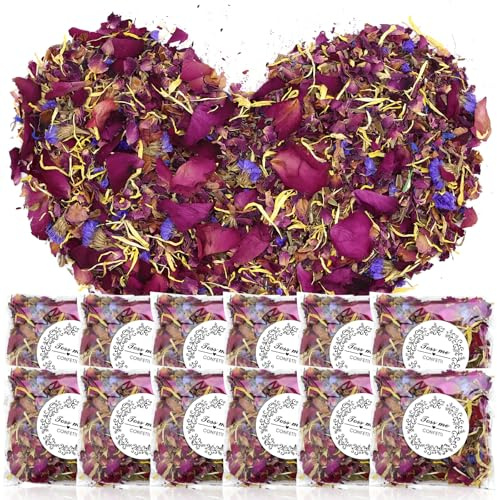 FSWWSF 12 Packungen Hochzeitskonfetti BlüTen BlüTenbläTter Getrocknet | Streublumen Hochzeit für Hochzeitsparty Feiern e Geburtstag Party,Empfänge, Jubiläen, Gartenpartys