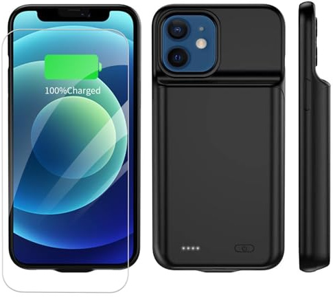 YISHDA Custodia sottile con batteria da 6800 mAh per iPhone 12 Mini / 13 Mini (5,4 pollici), custodia protettiva ricaricabile portatile, custodia di ricarica, nera