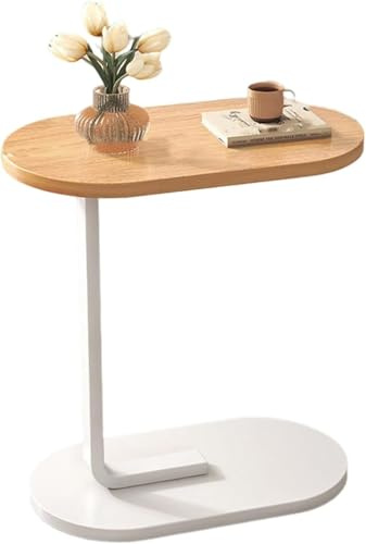 Kinhomii C Shaped End Table Narrow Side Table, Small Modern Sofa Side Table, Slim Coffee Snack Couch Table Nightstand for Living Room, Bedroom, Office, Dorm (Natural Wood)