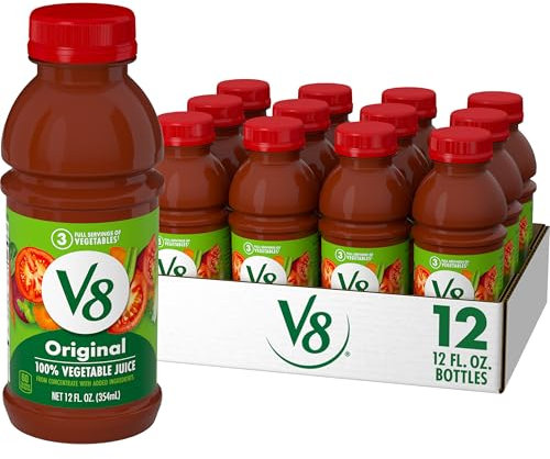 V8 Original 100% Vegetable Juice, Vegetable Blend with Tomato Juice, 12 fl oz Bottle (Pack of 12)