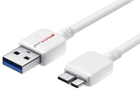 [1m] TECHGEAR Micro USB 3.0 Câble Chargeur et Transfert de Données Synchronisation pour Samsung Galaxy Note 3, Galaxy S5 etc (BLANC)