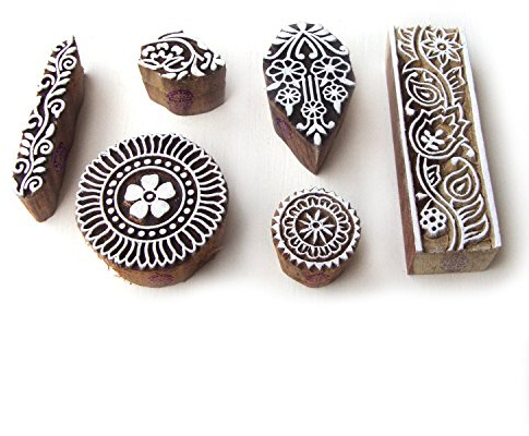 Handcrafted Runden und Blatt Entwürfe Hölzern Drucken Stempel (Set von 6)