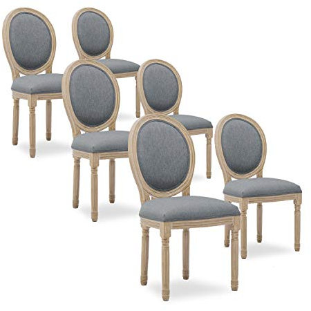 INTENSE DECO Lot de 6 chaises médaillon Louis XVI Tissu Gris