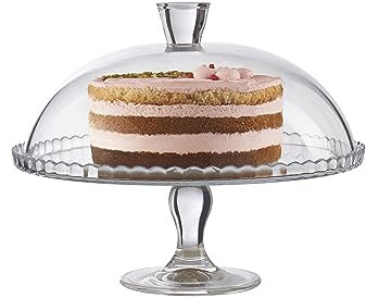 Pasabahce Footed Service Plate and Dome - Elegant Serving Plate with Lid and Stand, Cake Stand for Birthday Parties, Cake and Pastries Plate, Desserts Plate
