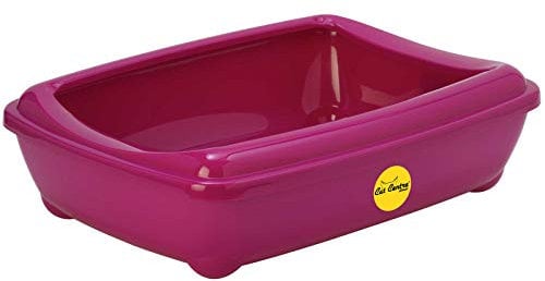 CAT CENTRE Pink Open Cat Litter Tray With Rim Large 50cm Kitten Pet Toilet Plastic Loo Pan Box Anti-Spillage Portable Rounded Corners Detachable Rim Easy Cleaning No Spilling