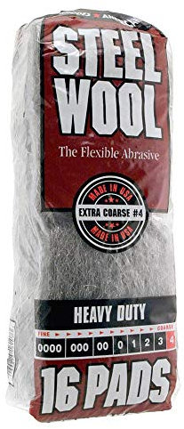 Homax 33873161073 Steel Wool, 16 pad, Extra Coarse Grade #4, Rhodes American, Heavy Duty Steel Wool (Packaging May Vary)