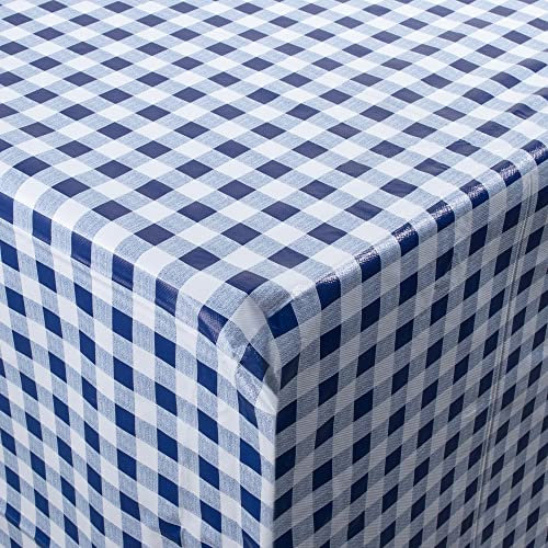 Jazooli Large Tablecloth, Wipe Clean PVC Vinyl, Waterproof & Heat Resistant, Dining Kitchen Table Cover Protector Sheet Washable Wipeable, 140cm x 240cm, Blue Checked