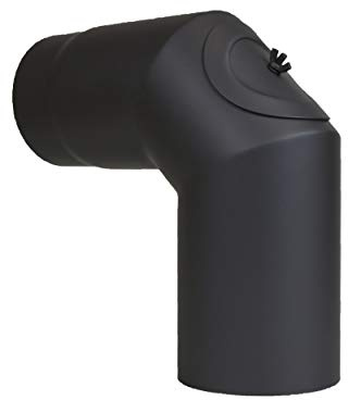 LANZZAS Ofenrohr Bogen 90° mit Tür - im Durchmesser Ø 120 mm - Farbe: schwarz - Rauchrohr/Knie Bogen mit Reinigungsverschluss