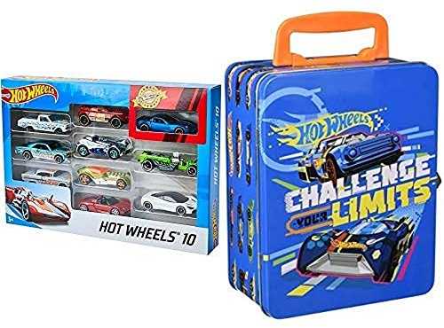 Hot Wheels 54886 1:64 Die-Cast Auto Geschenkset, je 10 Spielzeugautos, zufällige Auswahl, Spielzeug Autos ab 3 Jahren, 10er Pack & Theo Klein 2883 - Autosammlerkoffer aus Metall, Spielzeug