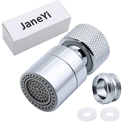 JaneYi 360° Giratorio Aireador del Grifo Latón Ajustable 2 modos Cocina Baño Grifo Filtro de Burbujas con Adaptadores de Boquilla - para Grifos con Boquilla de Rosca Externa M22 o Rosca Interna M24
