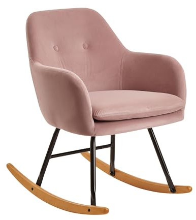 Wohnling Schaukelstuhl Rosa 71x76x70cm Design Relaxsessel Samt/Holz, Schwingsessel mit Gestell, Polster Relaxstuhl Schaukelsessel, Moderner Schwingstuhl Sessel