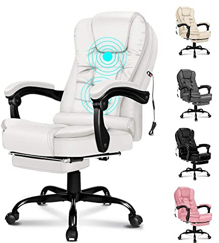 ELFORDSON Home Office Chair with Massage Function, White
