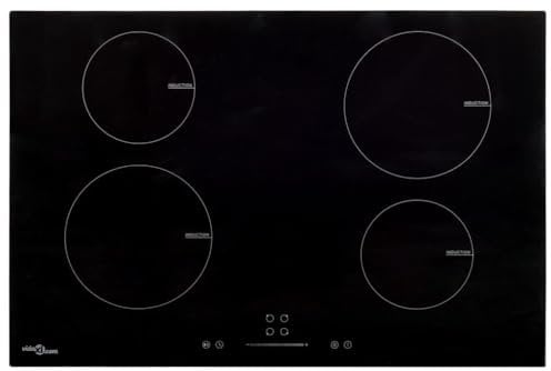 vidaXL Placa de Inducción 4 Quemadores Táctil Cocina Eléctrica Empotrada Vitrocerámica Autosuficiente Instalación Vidrio 77 cm 7000 W