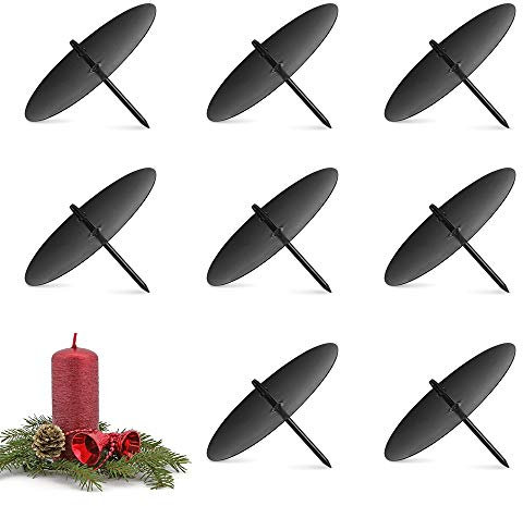 8X Kerzenhalter Advent Kerzenteller Adventskranz Metall, Schwarz 8cm Kerzenstecker für Weihnachten