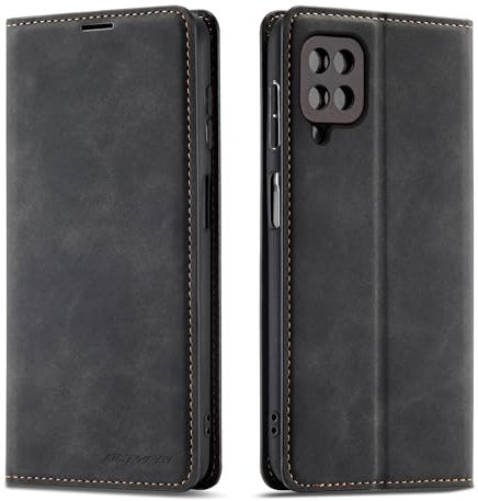 QLTYPRI Hülle für Samsung Galaxy A12/M12 5G, Premium Dünne Ledertasche Handyhülle mit Kartenfach Ständer Flip Schutzhülle Kompatibel mit Samsung Galaxy A12/M12 5G - Schwarz