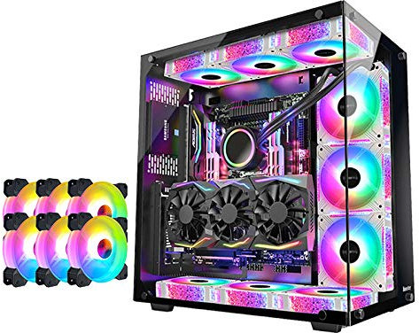 Gaming Case, Mid-Tower PC Gaming Case ATX/M-ATX/MINI-ITX - Front I/O USB 3.0 Port - Tempered Glass - 9 Fan Position - Water-Cooling Ready (Size : 6 fan)