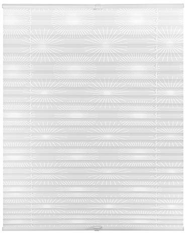 Lichtblick Plissee Klemmfix, ohne Bohren, verspannt, lichtdurchlässig, Blickdicht, Ausbrenner, weiß-weiß Weiß Sonne,80 cm x 130 cm (B x L)
